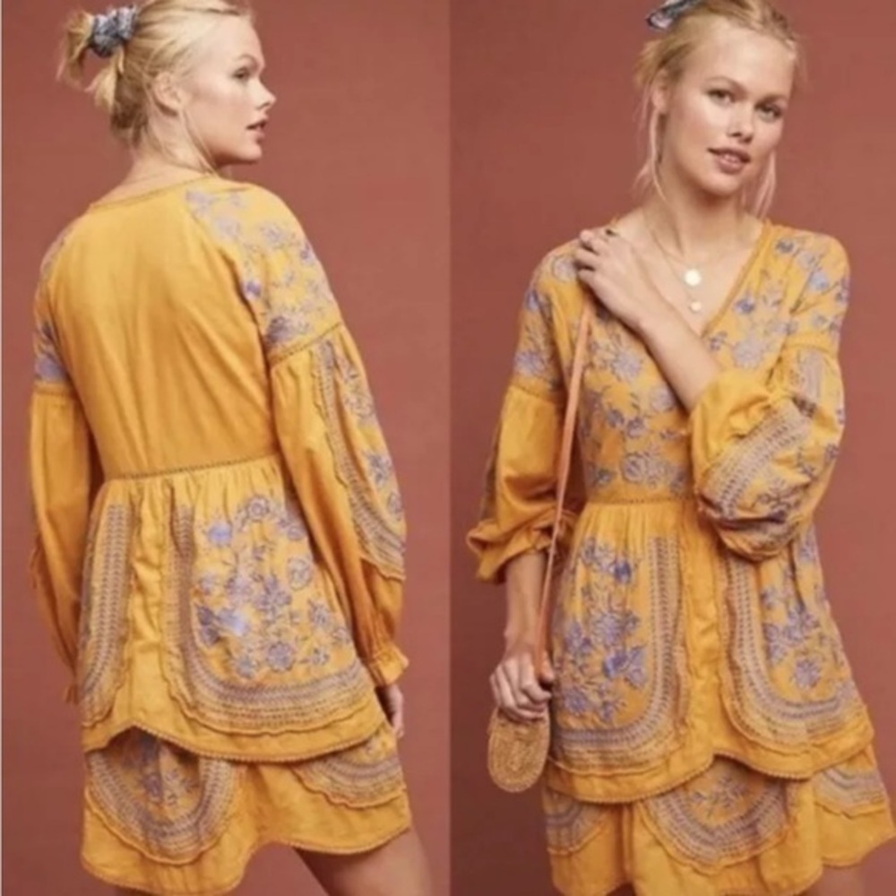 Anthropologie Meadow Rue Lisette embroidered dress size S